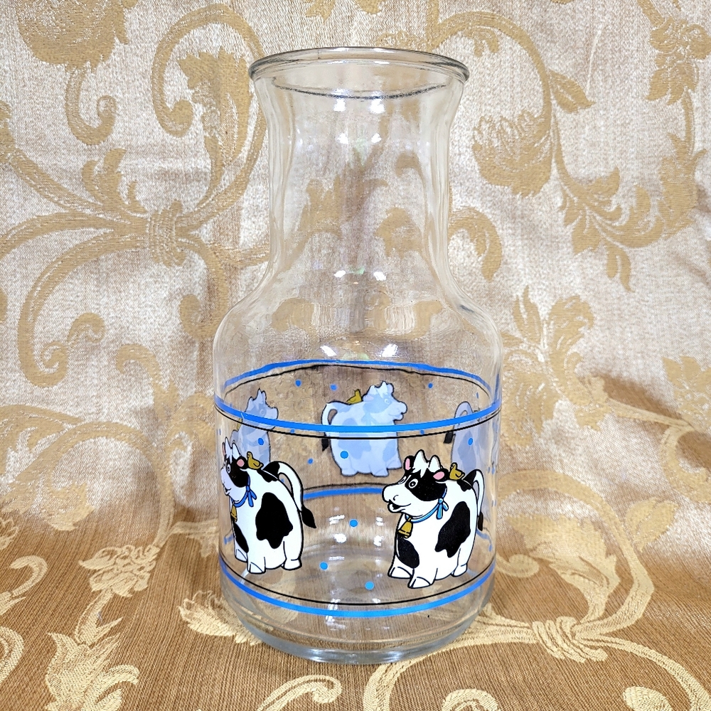 Vintage Cow Print Pitcher Milk Juice Glass Made In Canada